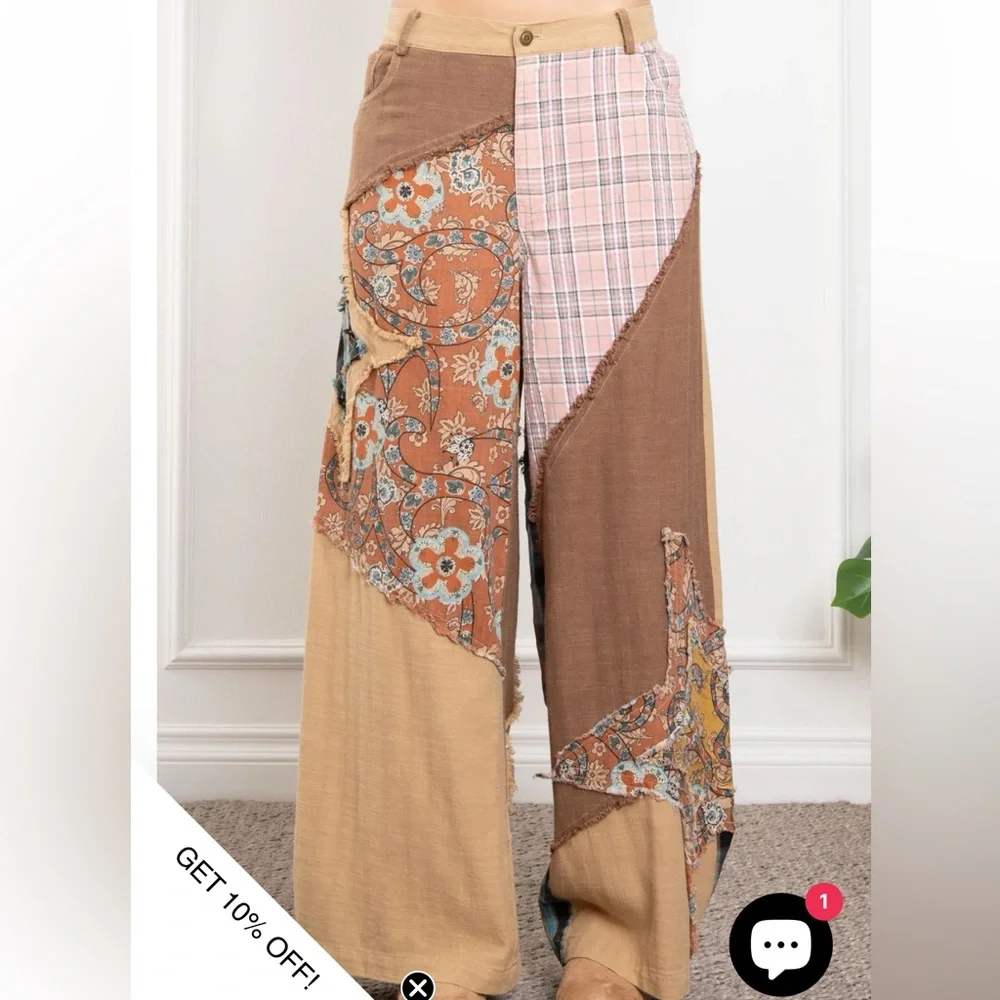 Blue Velvet Patchwork Wide Leg Pants, Various Sizes NWT - Picture 5 of 6